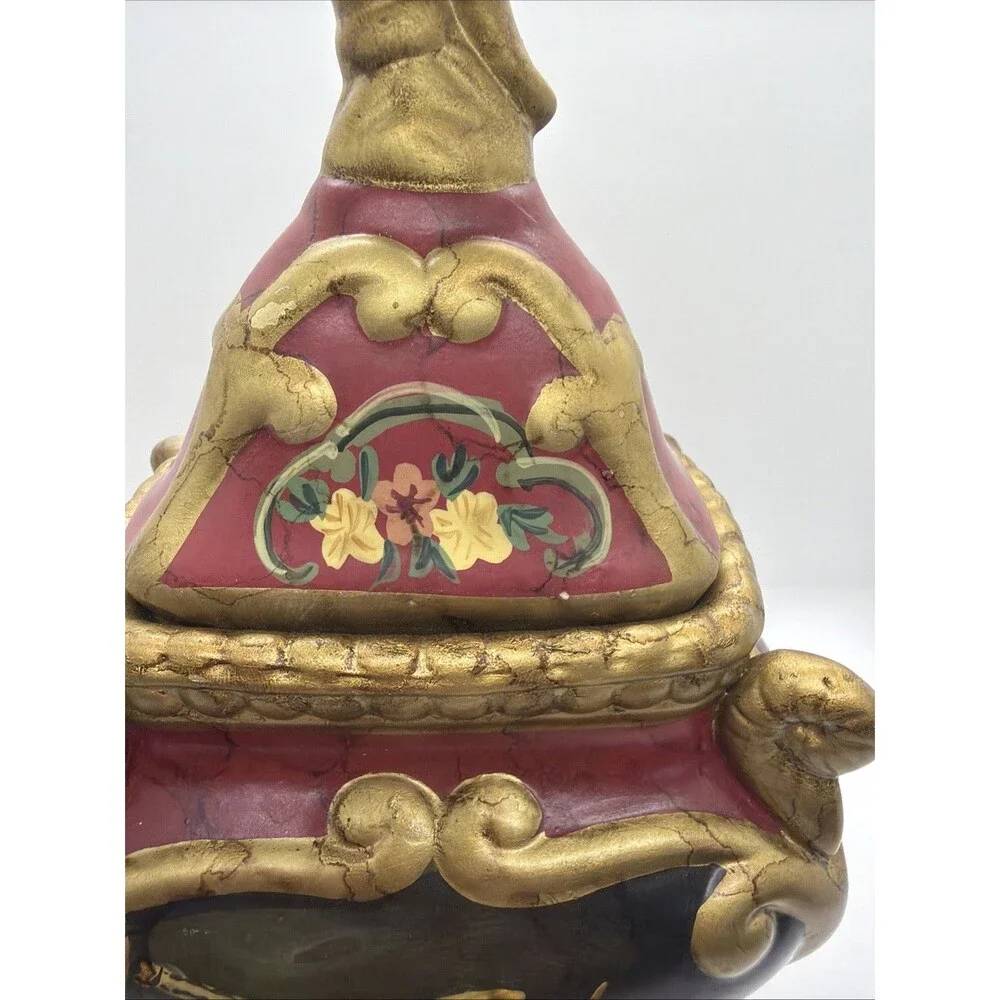 Raymond Waites Rare Vintage Ceramic Canister with Lid Ornate Gold footed W/fruit